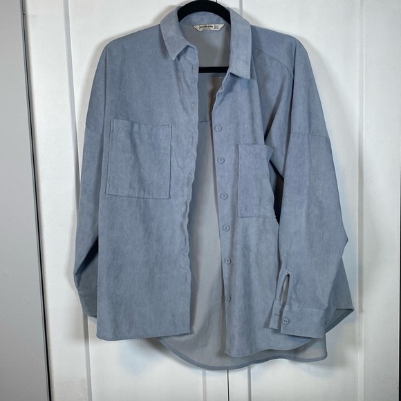 stradivarius Tops - Stradivarius Light Blue Button Down Shirt